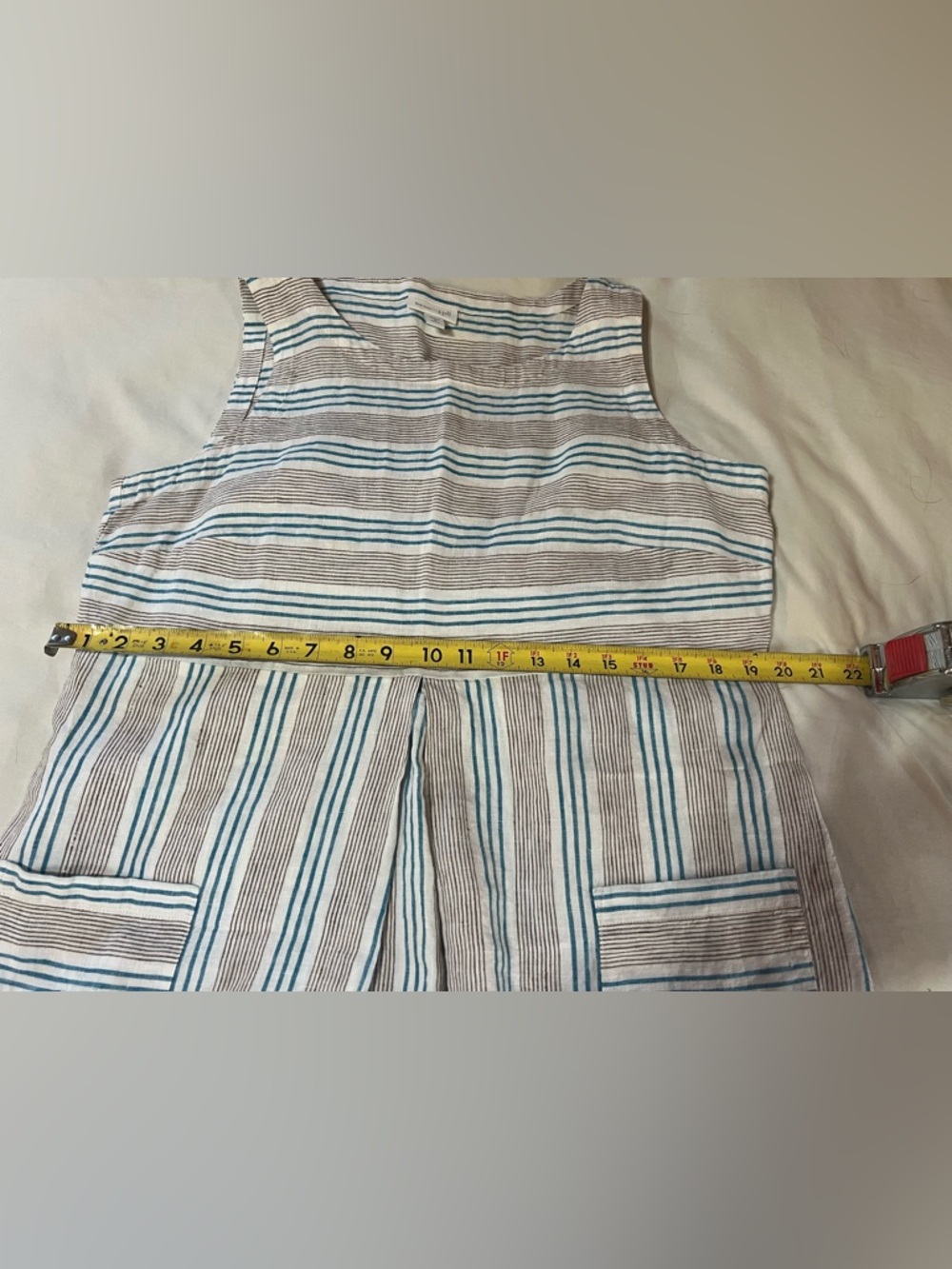 J.Jill Striped Sleeveless Linen Dress in White and Teal, Size M - Picture 8 of 10